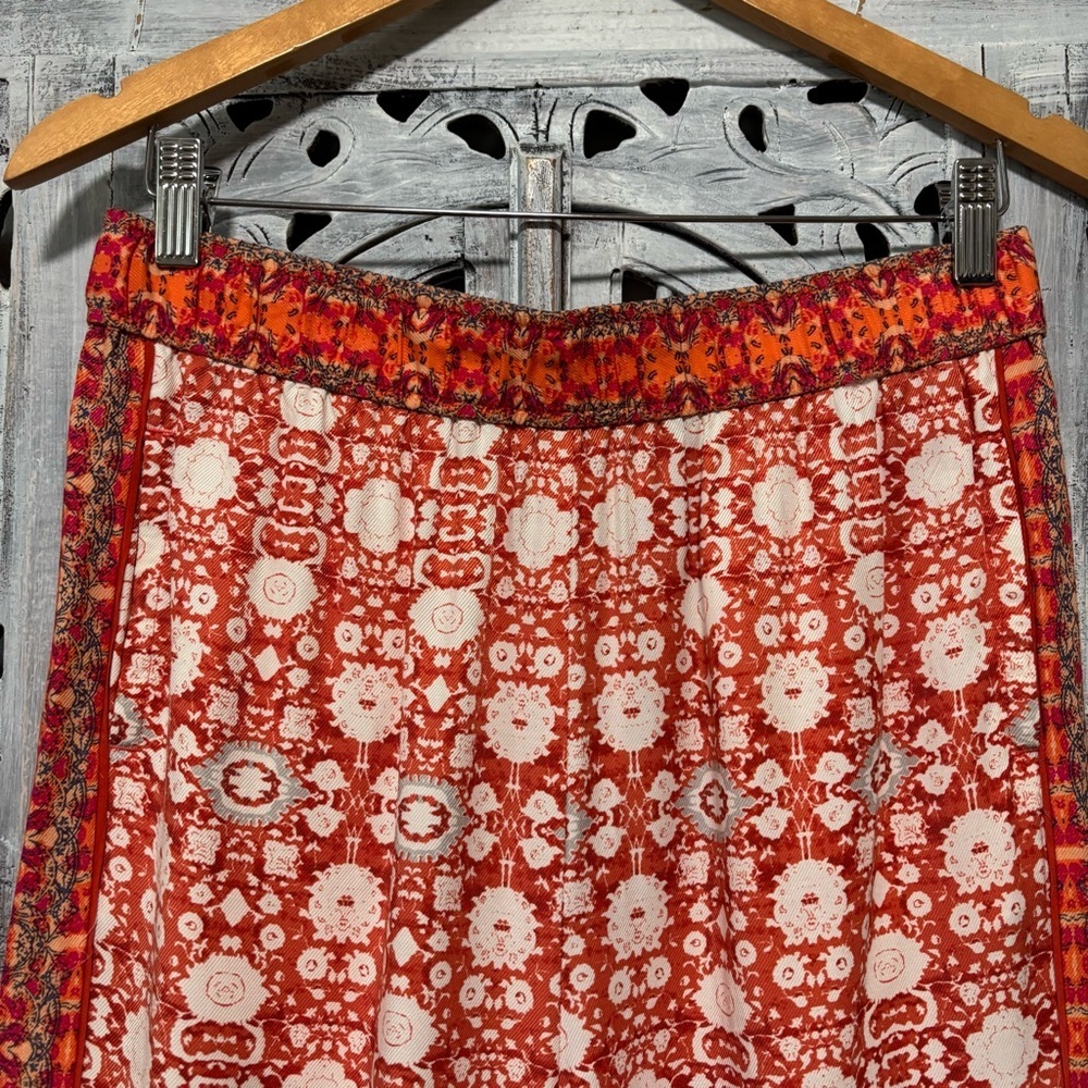 NEW Anthropologie Vale Orange/Pink Patterned Wide Leg Boho Palazzo Pants - Picture 9 of 14